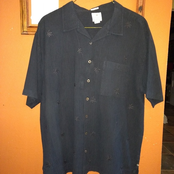 Men's navy silk button up shirt - Picture 3 of 5